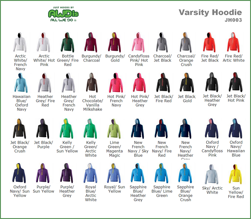 AWDis Hoods Varsity hoodie alle kleuren